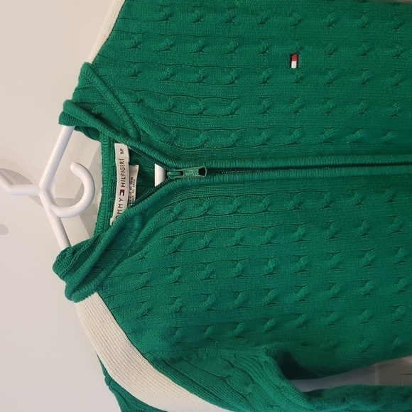 Tommy Hilfiger Hoodie Knit Green white stripe along arm Full Zip Womens Small - Picture 3 of 11